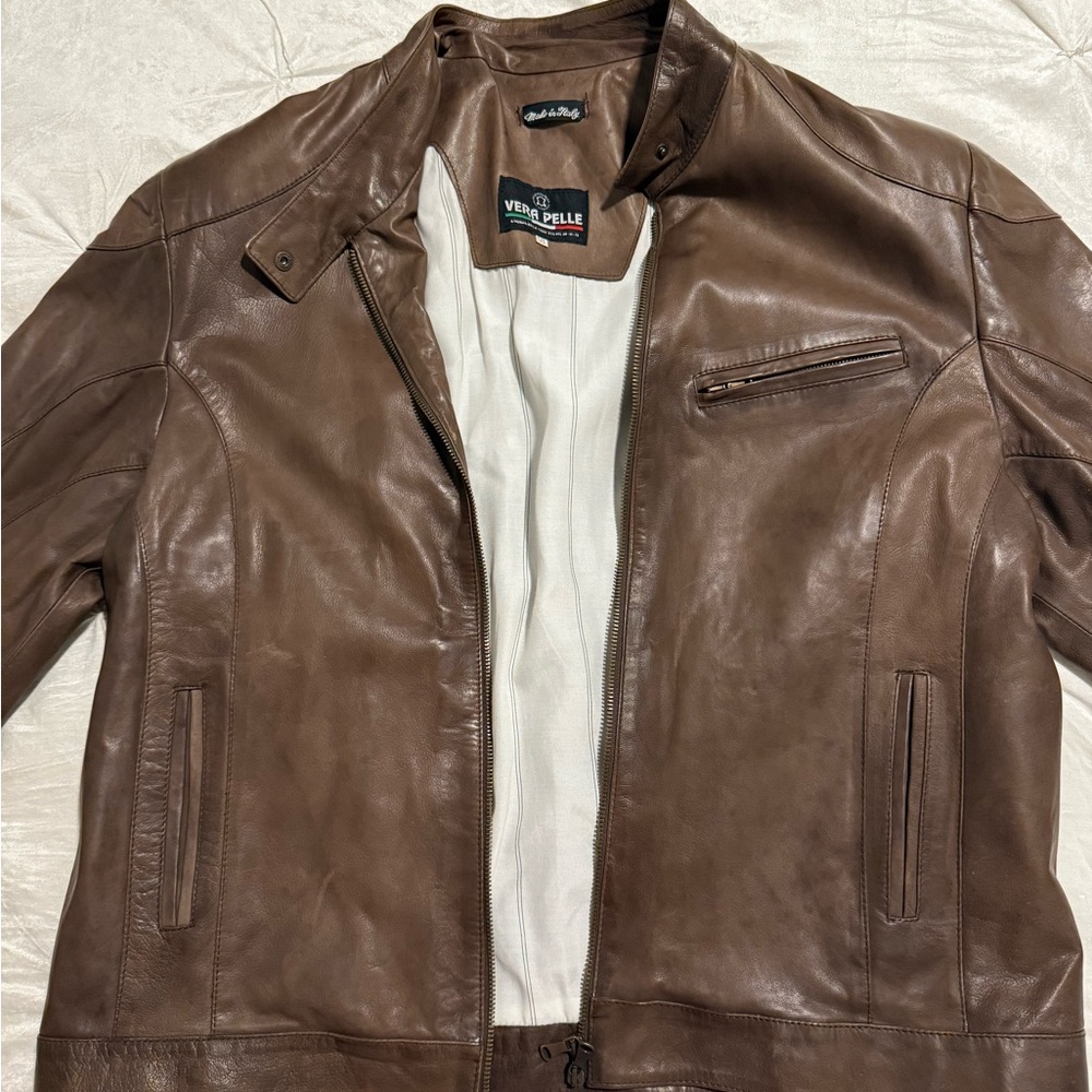 Vera pelle custom hand-made calf-skin leather jacket from Italy